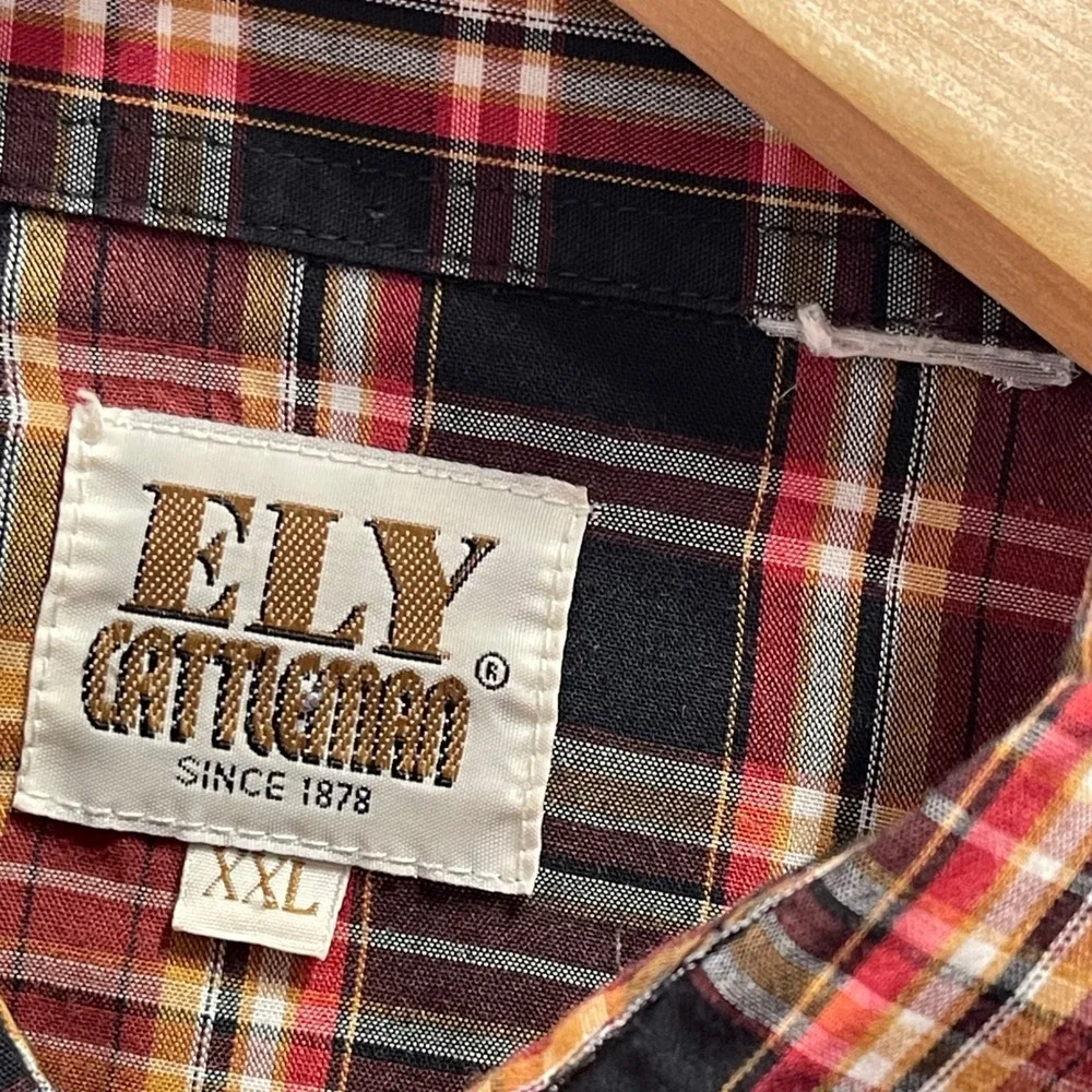 Ely Cattleman Western‎ Shirt Men XXL Plaid Pearl Snap Long Sleeve Cowboy Rodeo